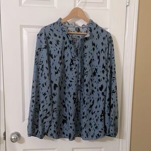 Blue and Black Leopard Patterned Blouse
